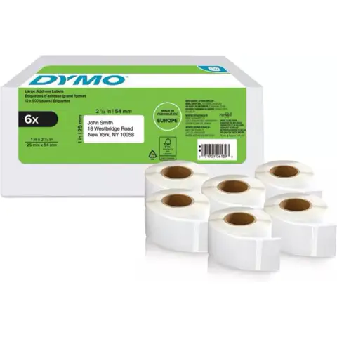 Dymo etykieta do drukarek LW 11352 biała, papierowa, 54mm/25mm | 6 sztuk